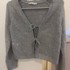 Abercrombie & Fitch Gray Sequin Cardigan with Tie Front